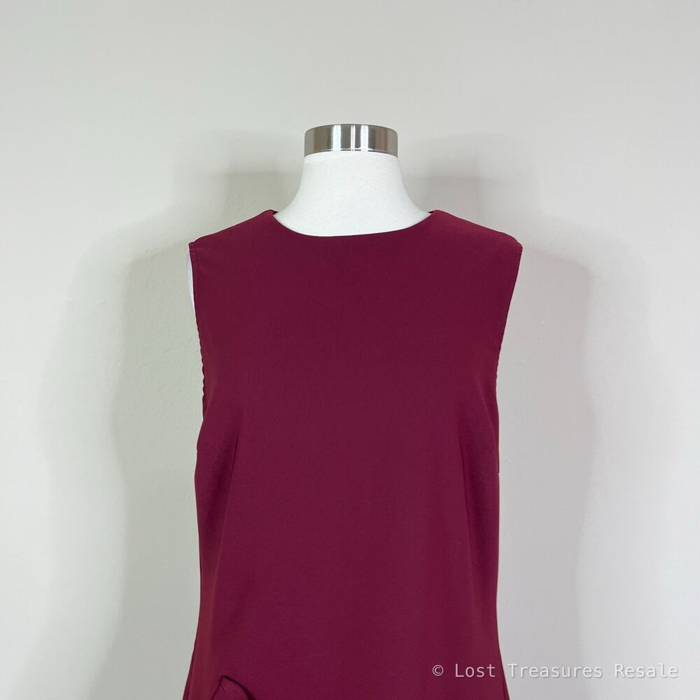 Commense | Burgundy Asymmetrical Ruffle Hem Sleeveless Minimal Mini Dress XL - Picture 3 of 9